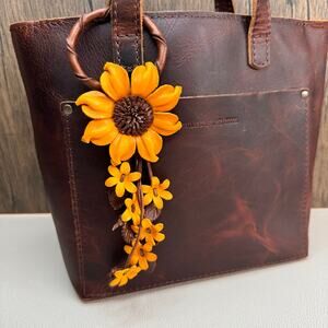 Leather Flower Purse Charm Genuine Leather Fall Autumn Bag Charm NEW FAST SHIP